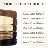 Invisible PU weft clip-in human hair extensions, 7-piece silk straight Remy hair set, 12–24 inches
