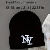 Women's HSF knitted winter beanie hat in solid color with 3D embroidery for outdoor wear