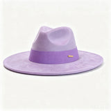 Women's wide brim suede fedora hat in classic autumn and winter style with felt finish