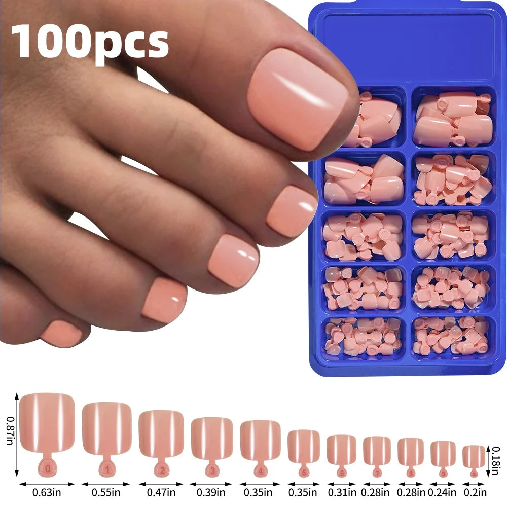 HSF Marketplace pink French tip press-on toenails, square short false toe nails with glossy finish, 120-piece set