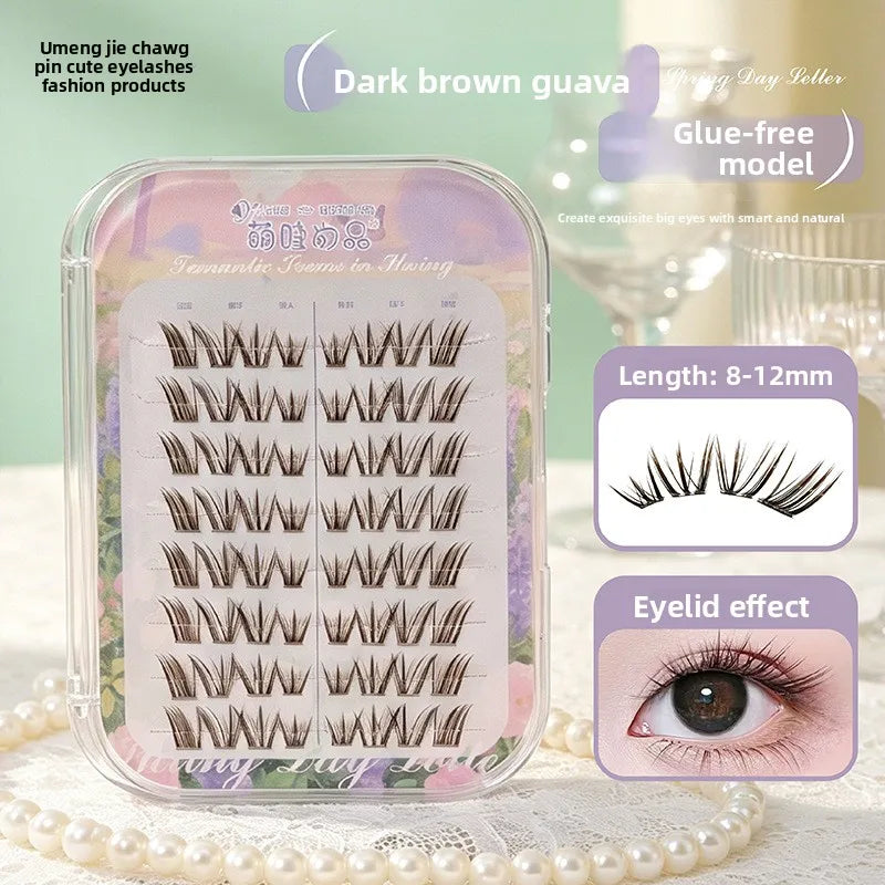 No Glue Self-Adhesive False Eyelashes - Dramatic Volume Natural Wispy Winged Fox Eye Manga Style Fluffy Cat Eye Lashes 7-12mm