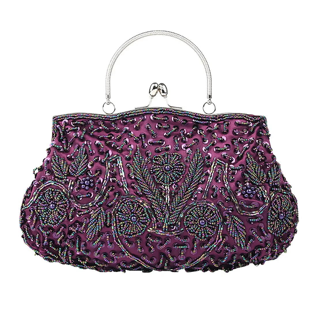 Women's beaded embroidered clutch purse with shoulder chain, small evening tote bag for wedding and party occasions.
