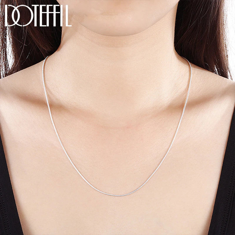 Sterling silver snake chain necklace in various lengths, 16 to 30 inches, 1.2mm thick, for women and men, fashion jewelry.