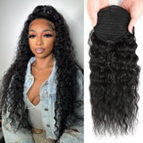 Kinky curly human hair drawstring ponytail extension, Newmi 3B 3C curls, natural black, for women