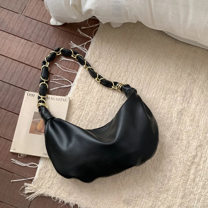 Stylish PU leather hobo shoulder bag for women in a spacious, slouchy design by HSF Marketplace