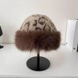 Women's leopard print faux fur fisherman hat, thick winter windproof Russian-style headgear by HSF Marketplace