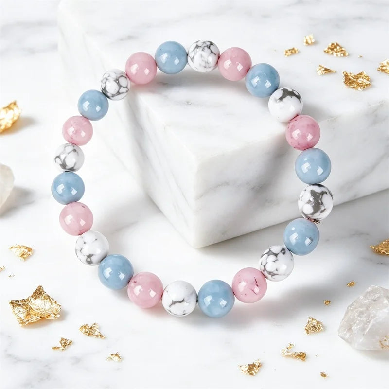 Natural Stone Beads Aquamarine Bracelet Round Agates Jaspers Turquoise Beaded Bracelets for Women Elastic Rope Handmade Jewelry