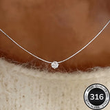 Waterproof hypoallergenic 316L stainless steel solitaire necklace with cubic zirconia, featuring a chain for women's fashion jewelry.
