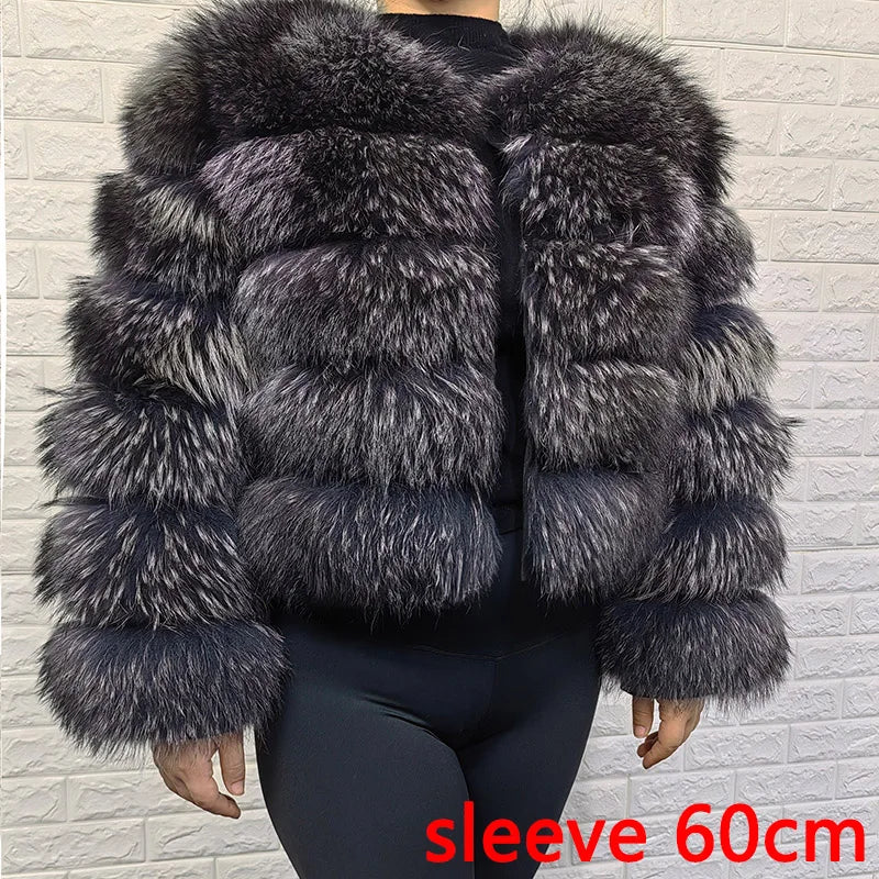 Women's luxury thick real raccoon fur coat in plus sizes by HSF Marketplace