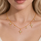 Gold stainless steel North Star pendant necklace with zircon accents, waterproof jewelry for women, featuring an eight-pointed star design.