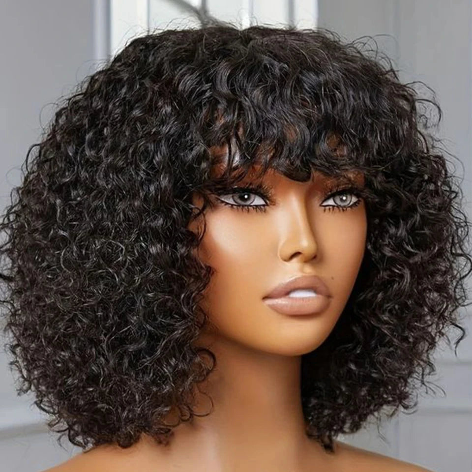 Jerry curly pixie bob cut human hair wig with bangs for women by HSF Marketplace