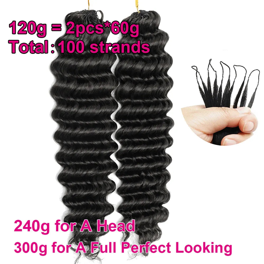 Miracle Knots Crochet Human Hair Deep Wave Bundles Invisible Knot Burmese Curly Boho Braids Crochet Human Hair Extensions 16-20 Inch Pre-Separated Reusable Feathered Human Crochet Curly 100% Human Hair For Black Women Lightwe