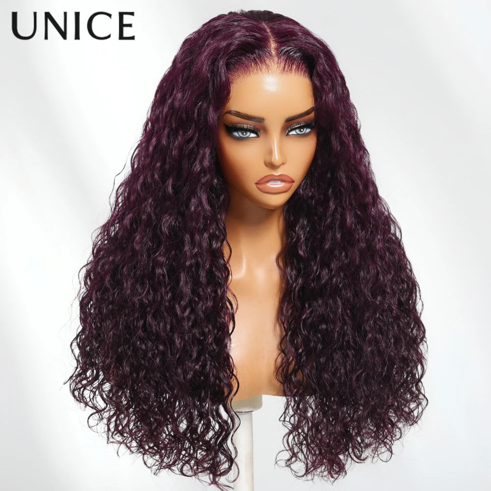 Black cherry water wave human hair wig with glueless design by HSF Marketplace