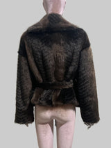 Nerazzurri women’s dark brown gradient faux mink fur coat with oversized fit, shawl collar, and sash belt