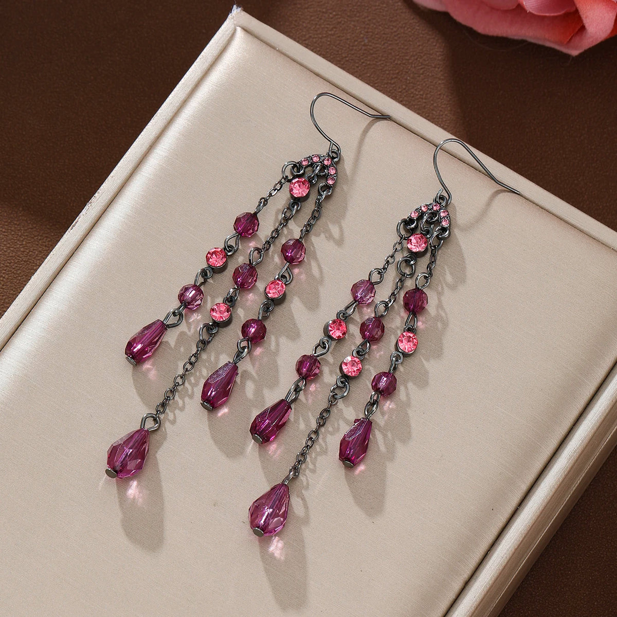 Vintage long rhinestone tassel dangle earrings for women by HSF Marketplace