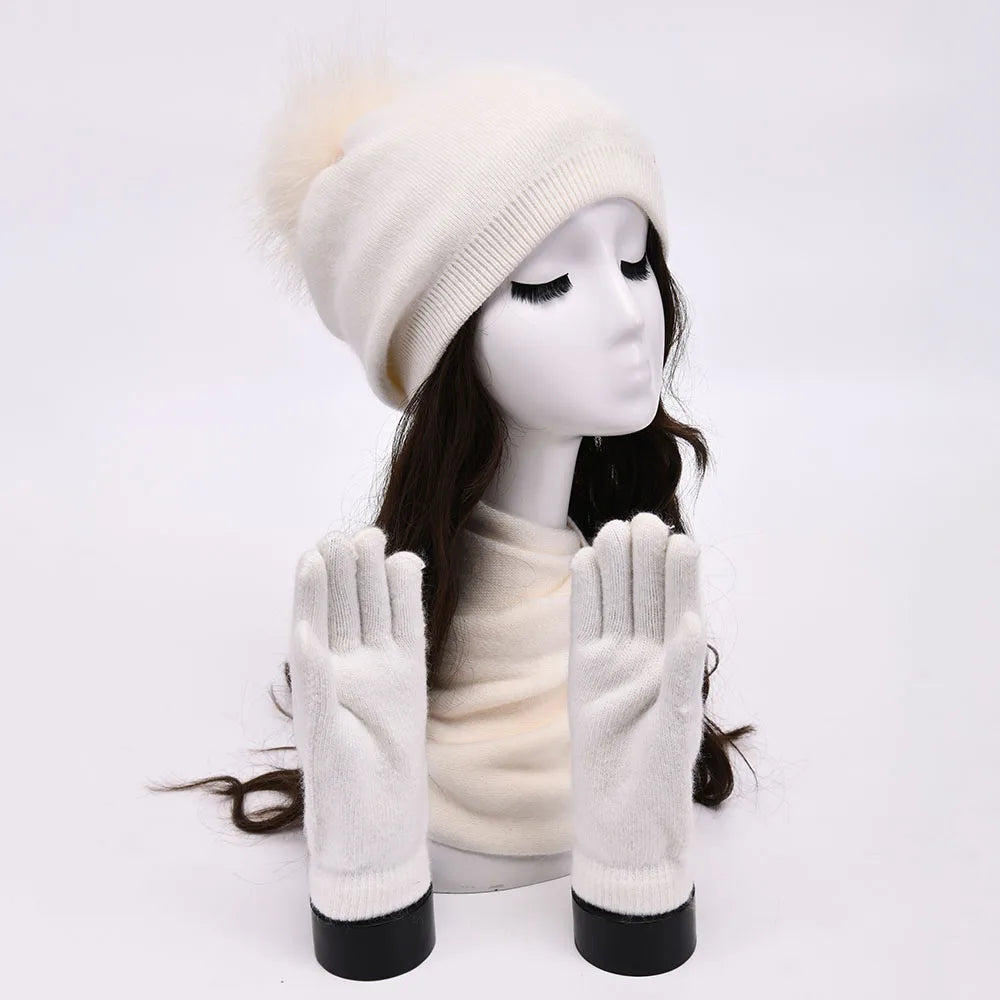 Women's warm cashmere wool winter hat, gloves and scarf set by HSF Marketplace