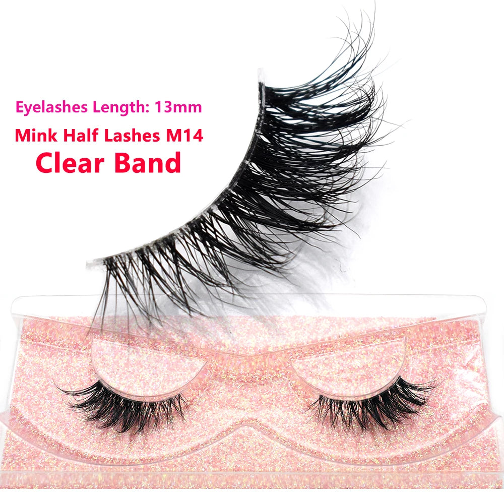 3D Mink Half Eye Lashes Natural Lightweight Short Fake Eyelashes Soft Fluffy Clear Band Strip Mink Lashes Extension