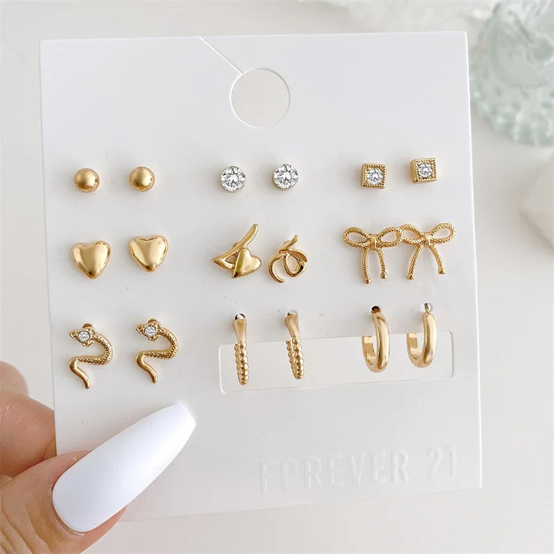Vintage gold stud earrings set for women by HSF Marketplace