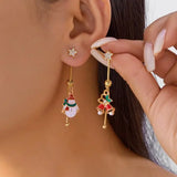 Creative Christmas Grandpa and Grandma Zircon Stud Earrings For Women White Pearl Crystal Snowman Elk Earring New Year Jewelry