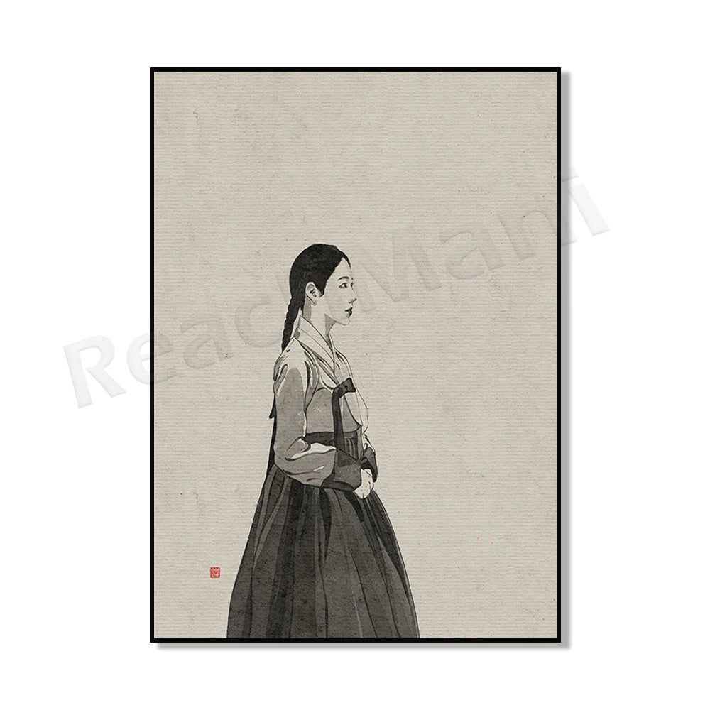 Korean hanbok canvas poster featuring traditional attire for Asian home decor by HSF Marketplace