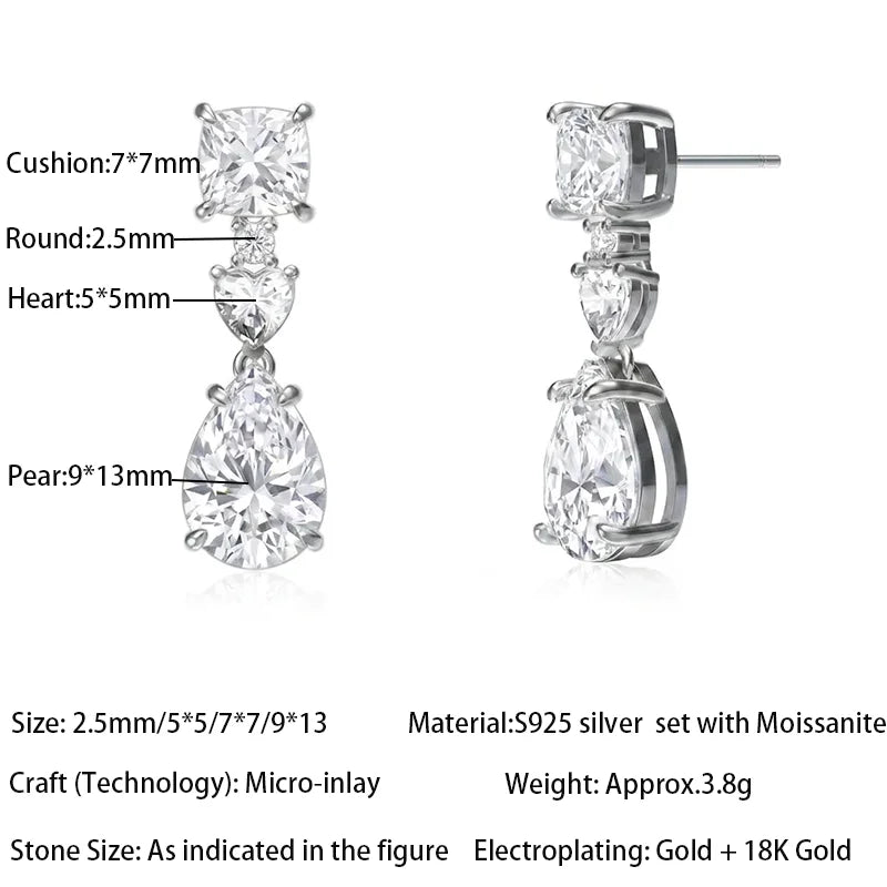 Large carat moissanite stud earrings in 925 silver for women, Halloween holiday jewelry gift