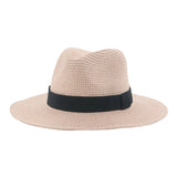 Women's black ribbon Panama straw hat for spring and summer sun protection