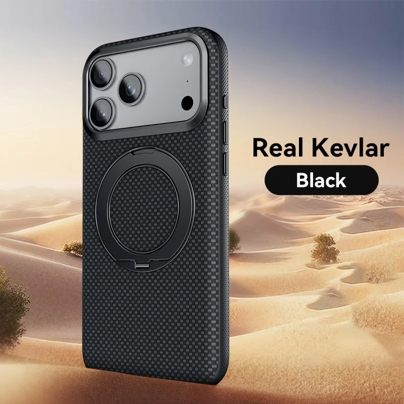 Kevlar case for iPhone 18 Pro Max with magnetic stand and protective design