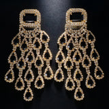 Black crystal tassel earrings for women, bridal jewelry by HSF Marketplace