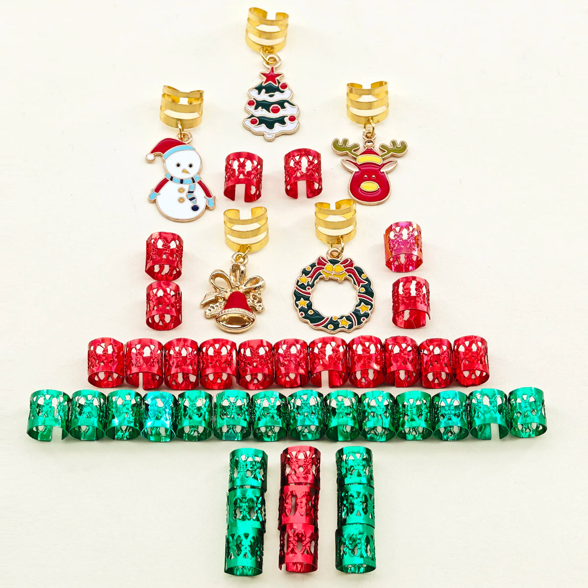 45Pcs Christmas Decor Pendant Dreadlock Braid Hair Beads Braids Hair Rings Hippie Style Hair Accessories For Women（Christmas）