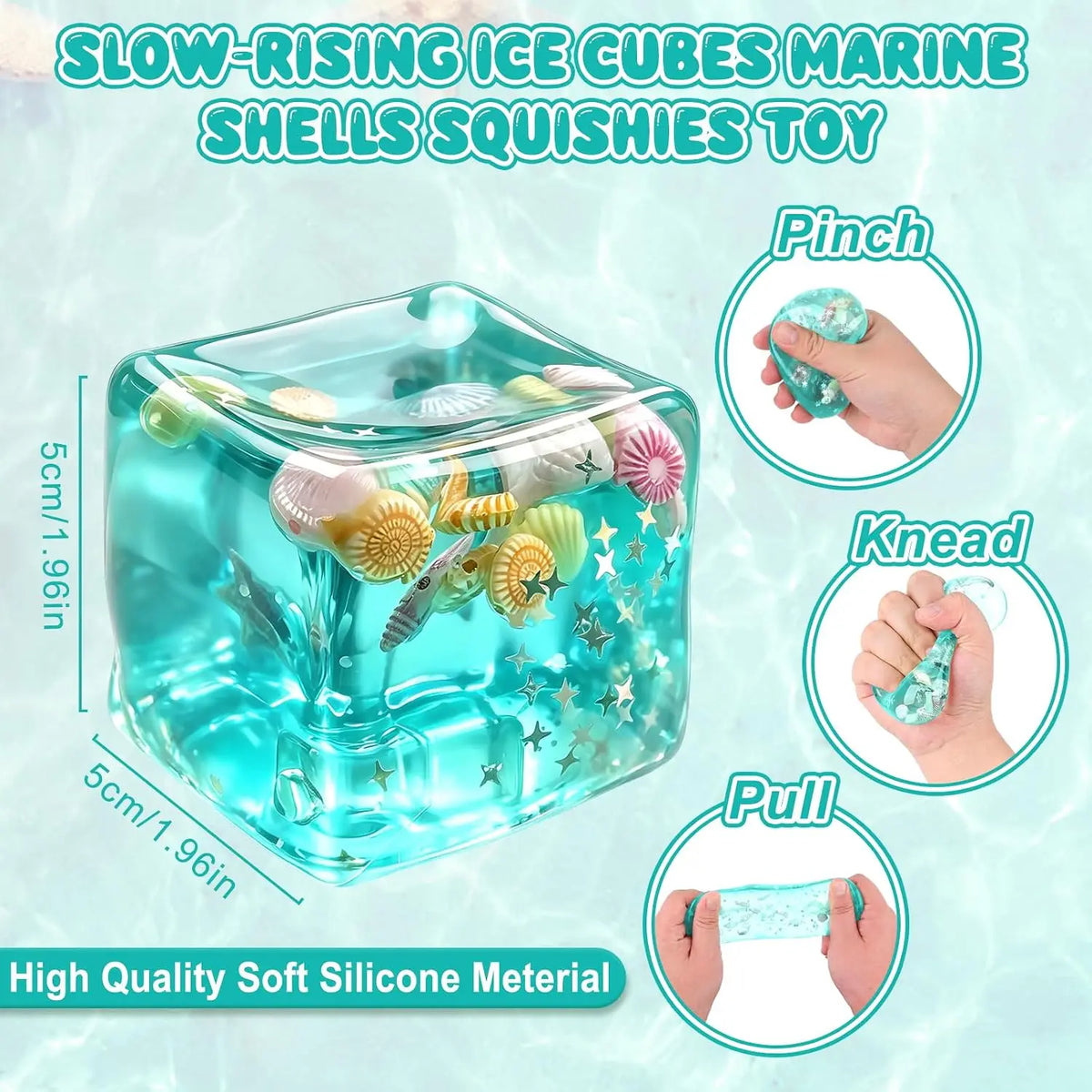 Ice Cube Stress Ball Soft Squeeze Marine Shell Squishy Sensory Toy Slow Rising for Adults Anxiety Relief
