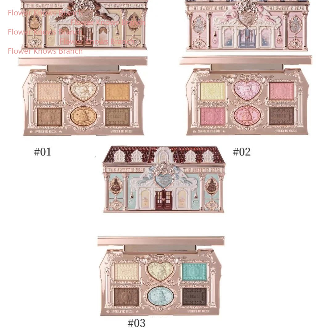 Flower Knows Sweetie Bear Collection 6-color eyeshadow palette with matte and shimmer powder shades