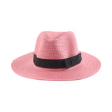 Women's black Panama straw hat with ribbon for spring and summer sun protection