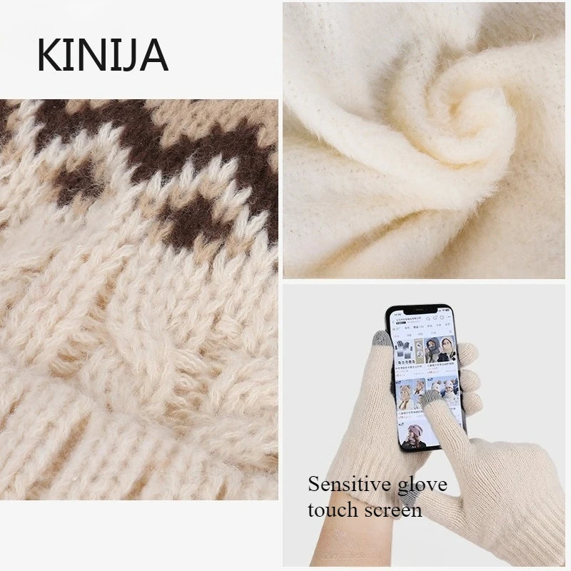 Women's warm knitted beanie cap and scarf set by HSF Marketplace for winter outfits