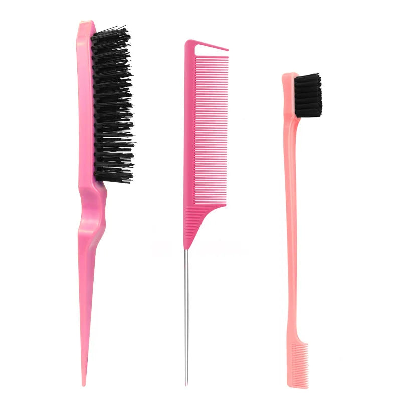 4pcs Bristle Slick Back Hair Brush for Sleek Ponytail Bun & Smoothing Baby Hairs, Flyaways, Edge Control - Backcombing & Teasing