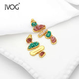 Asymmetric color stone drop earrings with irregular natural semi-precious stones and brass design for women
