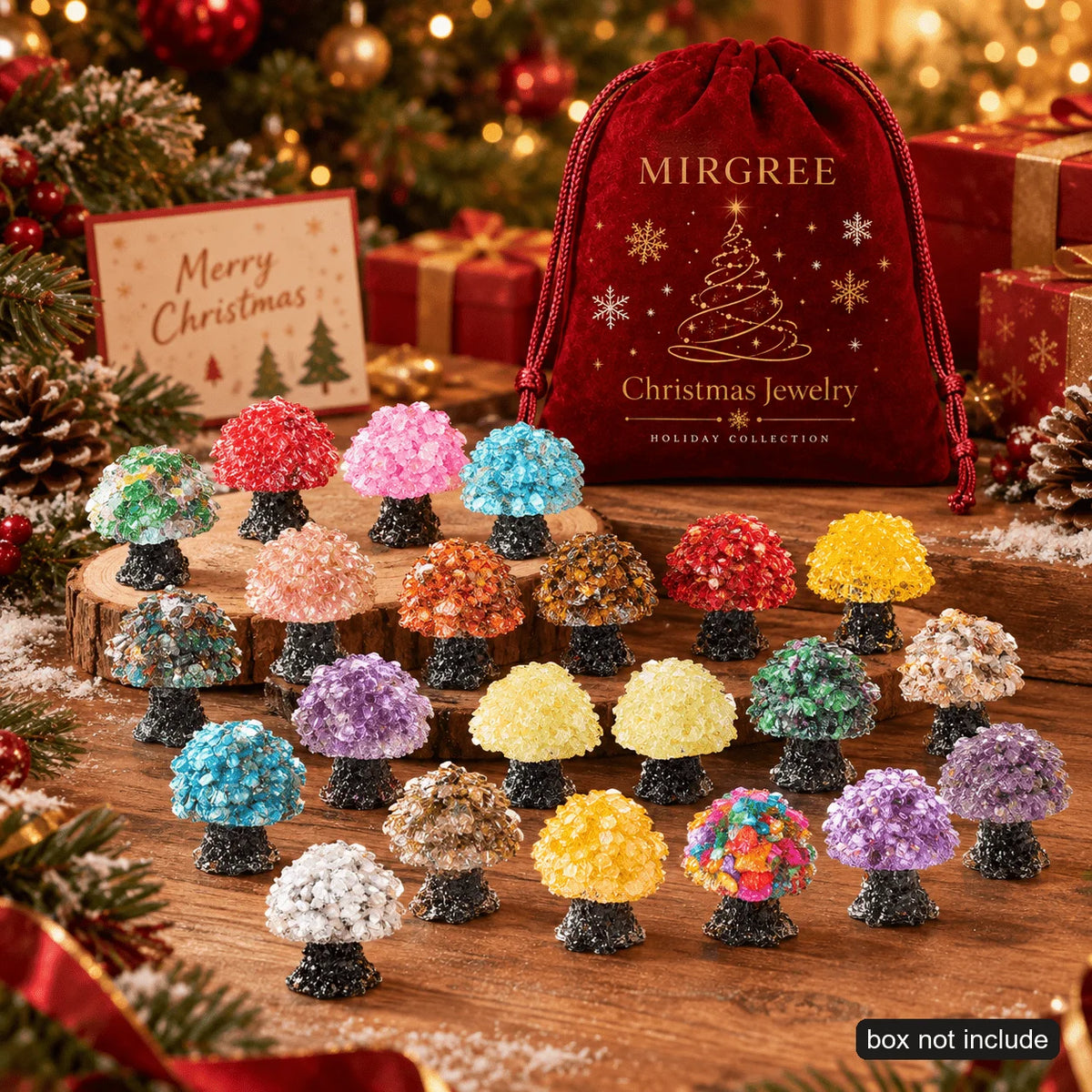 1PC Random Crystal Tree Figurine, Natural Gemstone Chip Mini Tree, Christmas Desktop Shelf Decor Gift