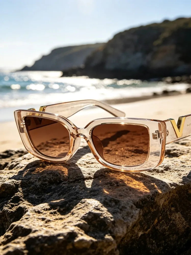 Black retro rectangle sunglasses for women with small vintage frame by HSF Marketplace, classic square sun glasses for ladies.