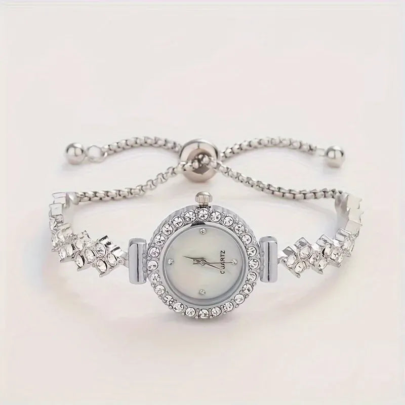 1 piece of elegant women's quartz watch, paired with luxurious rhinestone embellishment - gold simulated bracelet