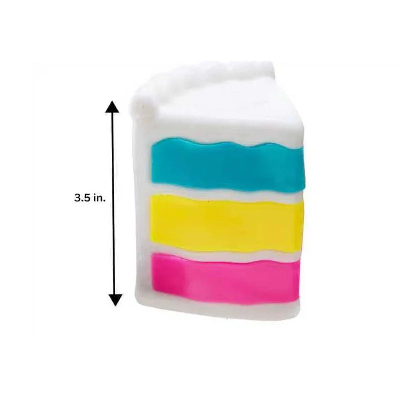 Colorful layered rainbow cake NeeDoh Piece O' Cake squishy toy from HSF Marketplace, sensory fidget stress relief toy for kids and adults.