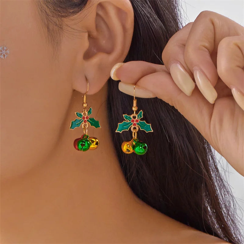 Trendy Christmas asymmetrical dangle earrings for women by HSF Marketplace, festive jewelry design