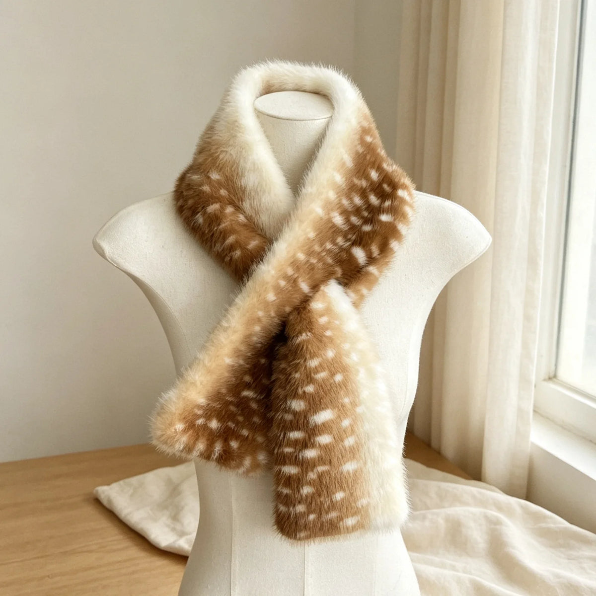 Kawaii deer spots faux fur winter hat, scarf and gloves set by HSF Marketplace
