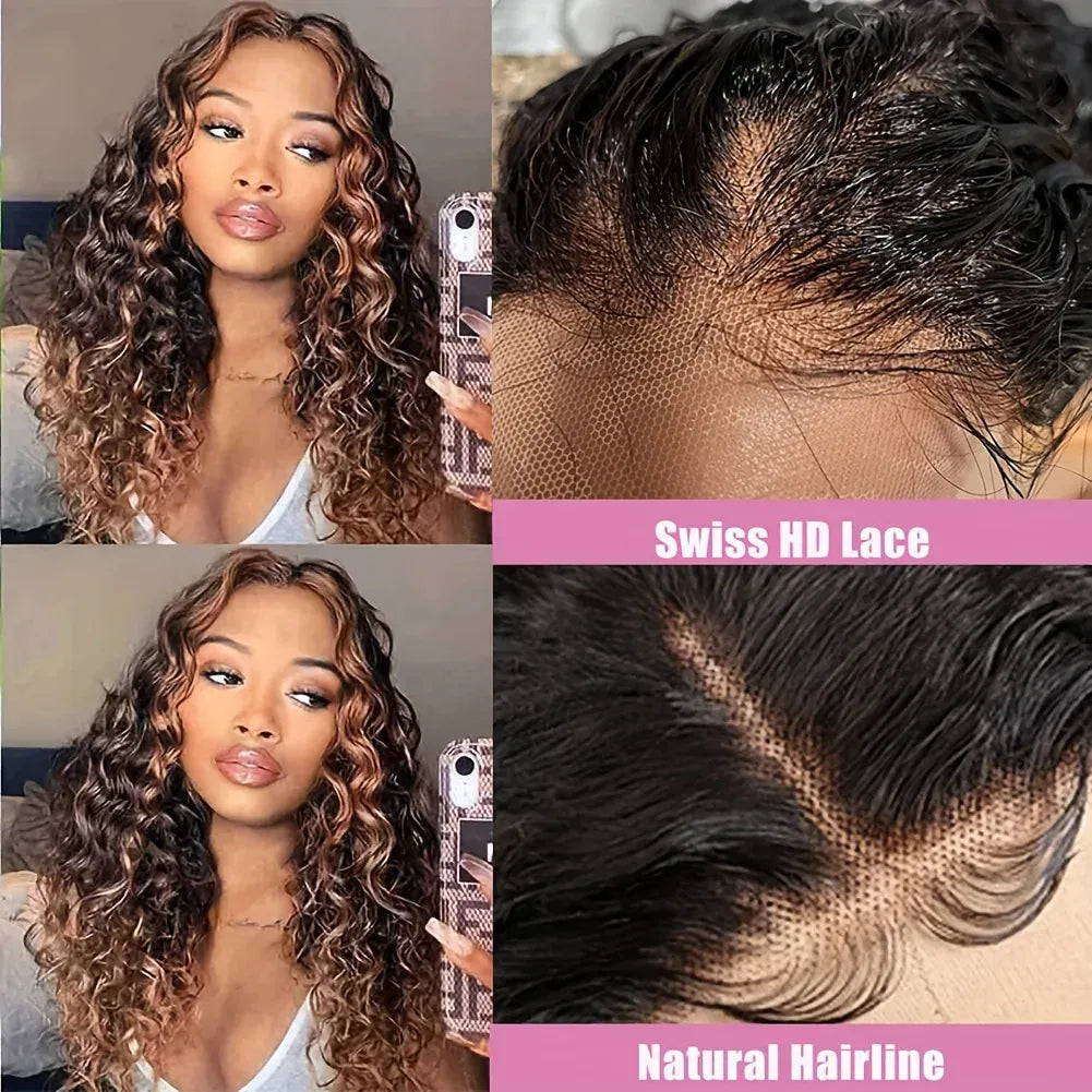 13x6 Lace Front Wig Human Hair 1B/30 Colored Highlight Wigs Deep Wave Ombre Brown 13x4 Human Hair Lace Frontal Wigs For Women