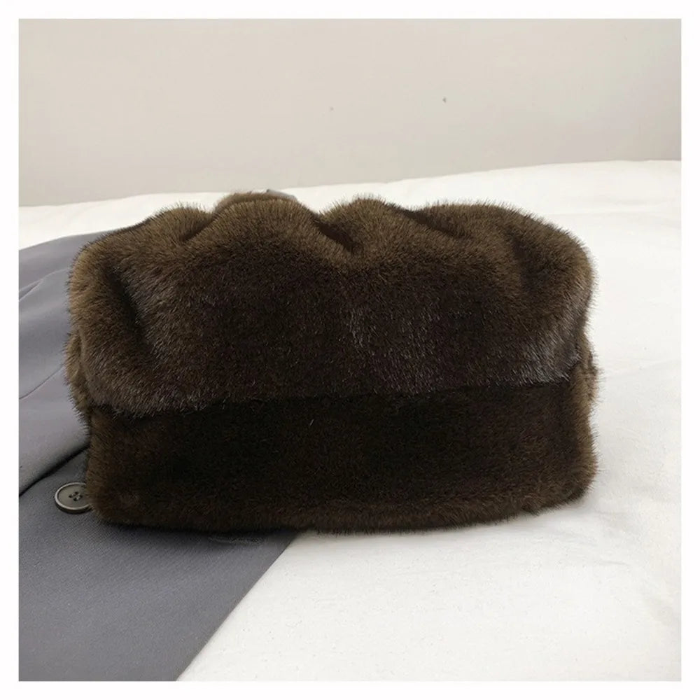 Large capacity HSF Marketplace crossbody handbag with relaxed textured mink fur and solid color shoulder strap for ladies.
