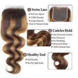 P427 Color Body Wave Human Hair Bundles With Closure 4x4 Transparent Lace Closure Raw Brazilian Hair Double Weft  3/4 Pc Bundle
