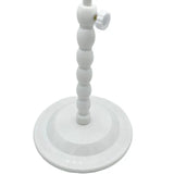 White plastic wig stand with mushroom top, portable and stable, ideal for short wigs and hair styling display.