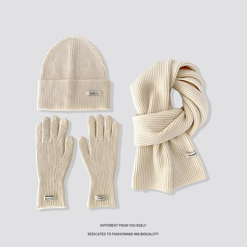 Women's winter warm knitted hat, scarf, and gloves set in a coordinated design by HSF Marketplace