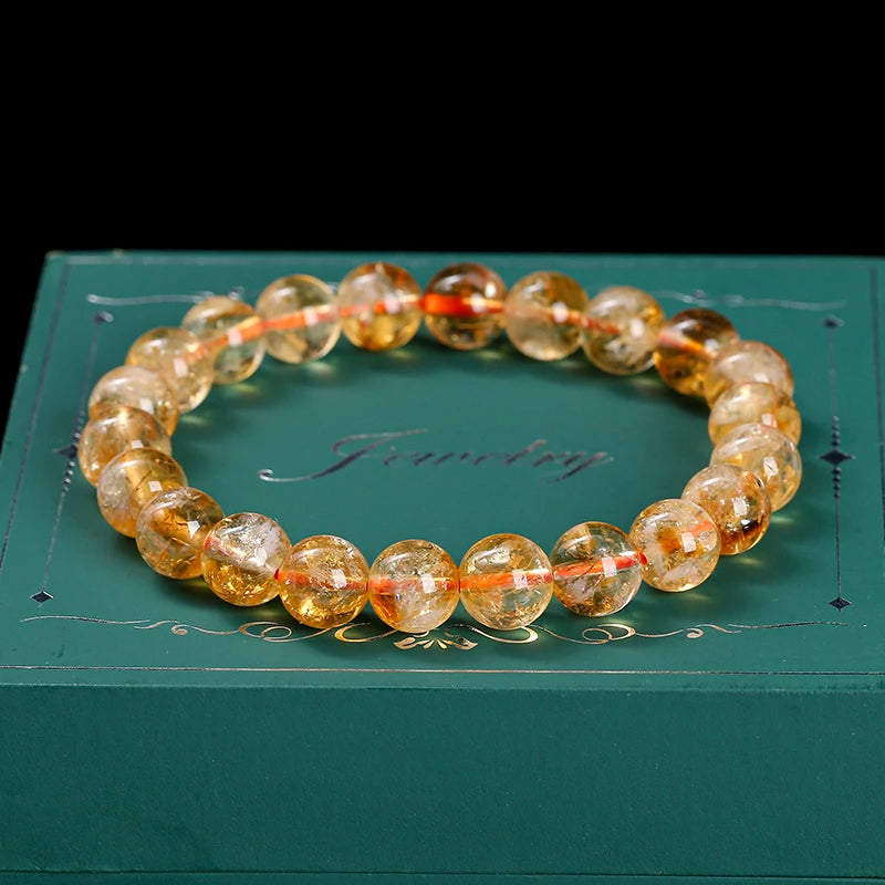 JD 2A Natural Golden Quartz Beaded Bracelets Women Charm Reiki Healing Yellow Crystal Handamde Stretch Bracelet Handstring Gift