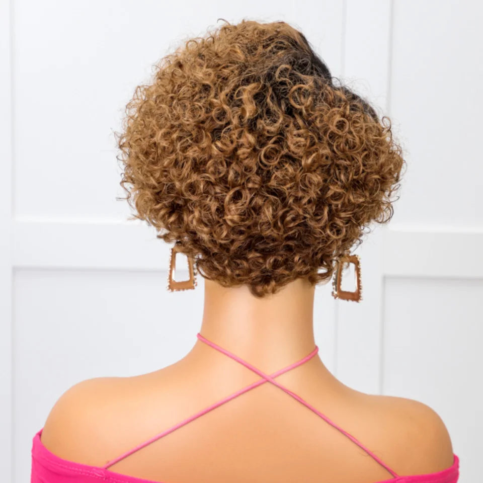 Rebecca Ginger #350 short bob pixie cut wig, curly Peruvian deep wave human hair lace front wig