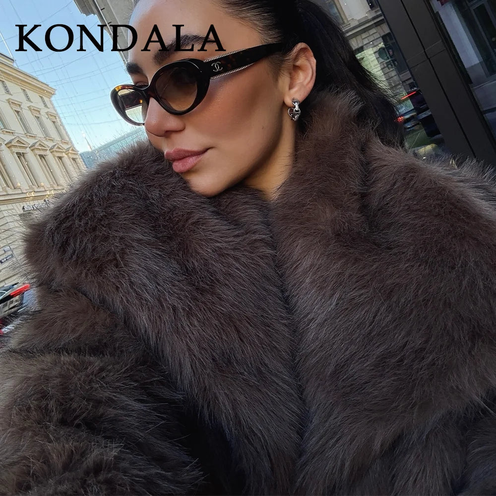 HSF Marketplace faux fur brown women’s warm jacket for elegant casual style