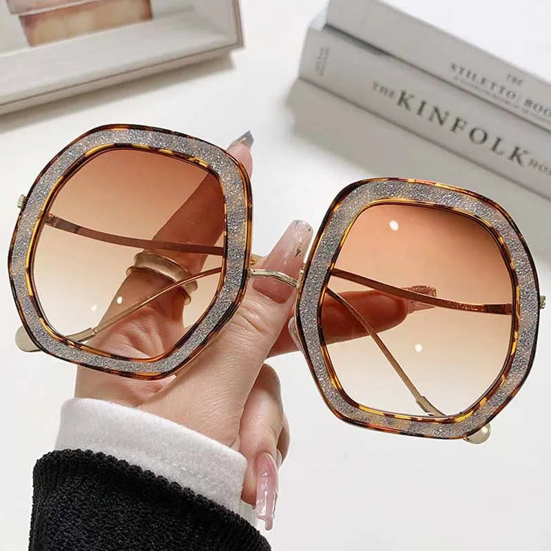 Trendy oversized oval frame women's sunglasses by HSF Marketplace, stylish UV400 eyewear for summer travel and fashion.